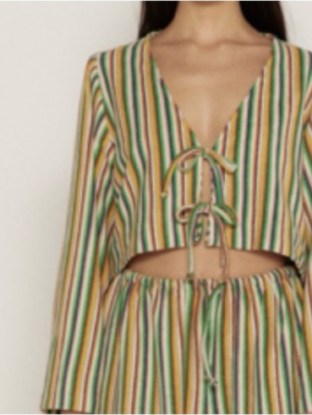 Boheme, hand made, terry Multi-Stripe Tie-Front Cardigan in Green, Yellow, White